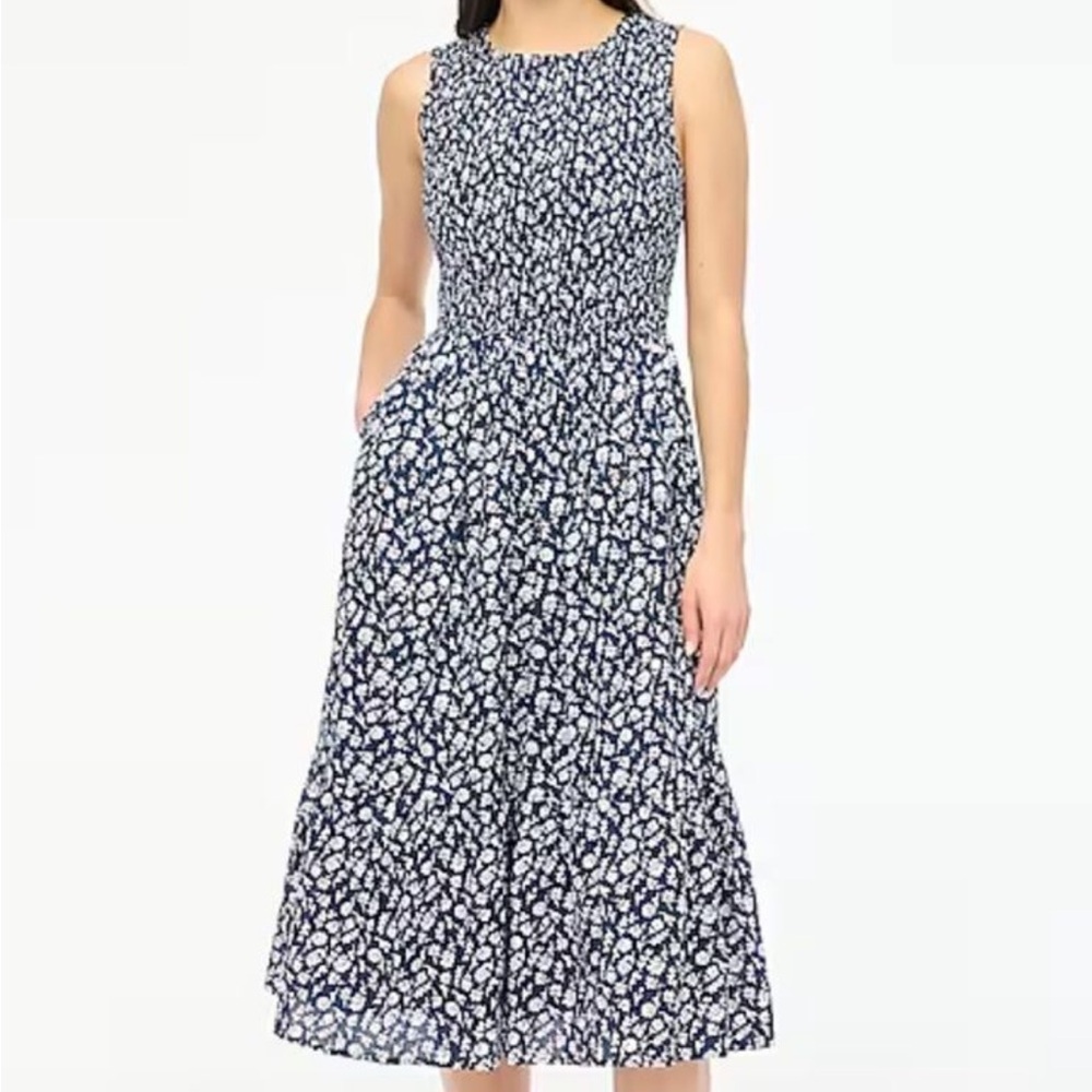 J Crew Printed Smocked Midi Dress